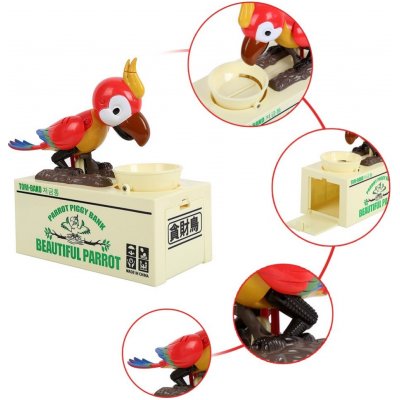 Pokladnička na mince hladový papoušek zelený – Zboží Dáma