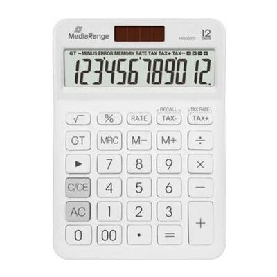 MediaRange MROS191 bílá / Kancelářská kalkulačka / 12 místný LCD displej / Solární a bateriové napájení / paměť (MROS191)