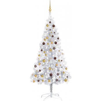 zahrada-XL Umělý vánoční stromek s LED a sadou koulí stříbrný 210 cm PET