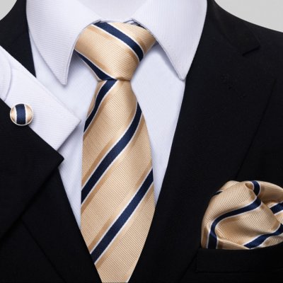 Sada kravata kapesníček a manžetové knoflíčky S200 krémová