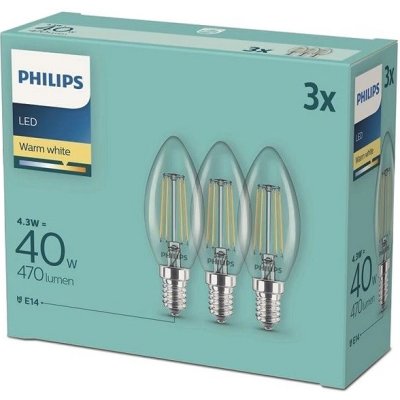 Philips LED classic 4.3-40W, E14 2700K, 3ks 929001889733 – Zboží Mobilmania