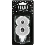 PartyDeco Svíčka na dort 8 STŘÍBRNÁ TŘPYTIVÁ – Sleviste.cz