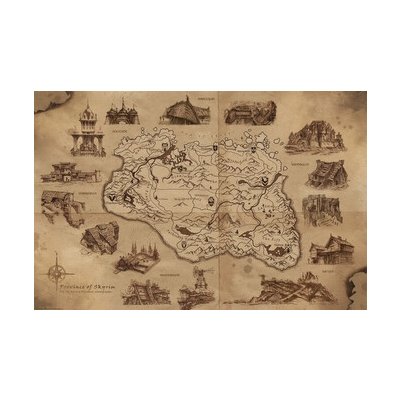 Plakát, Obraz - The Elder Scrolls V: Skyrim - Illustrated Map, 91.5 × 61 cm – Zboží Dáma