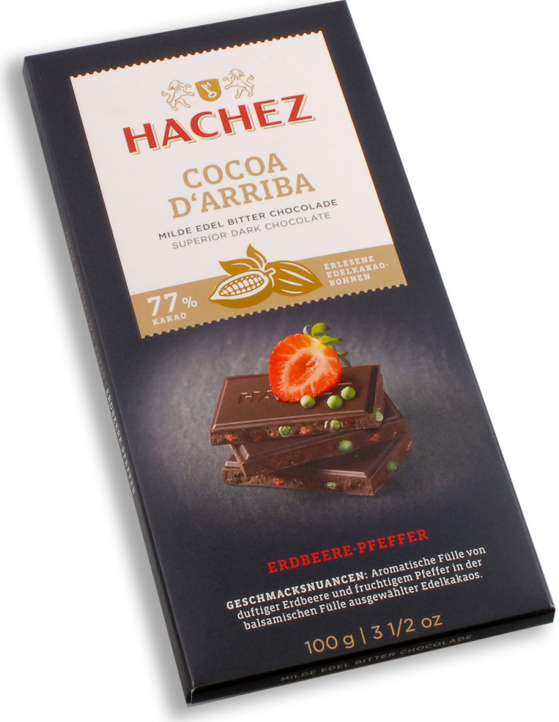 Hachez Hořká Čokoláda Cocoa d´Arriba jahoda & pepř 77% 100 g od 29 Kč -  Heureka.cz