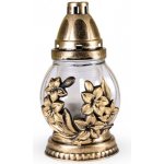 Lampa hřbitovní KVĚT ZLATÝ skleněná 60g d11x20cm bílá – Sleviste.cz