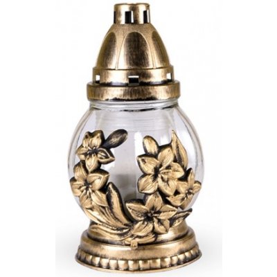 Lampa hřbitovní KVĚT ZLATÝ skleněná 60g d11x20cm bílá – Sleviste.cz