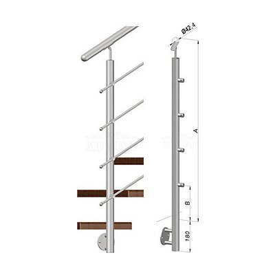 Zábradlí na schody - sloupek s bočním kotvení, 4 pruty vnější, EB1-BHP4-2 – Zbozi.Blesk.cz
