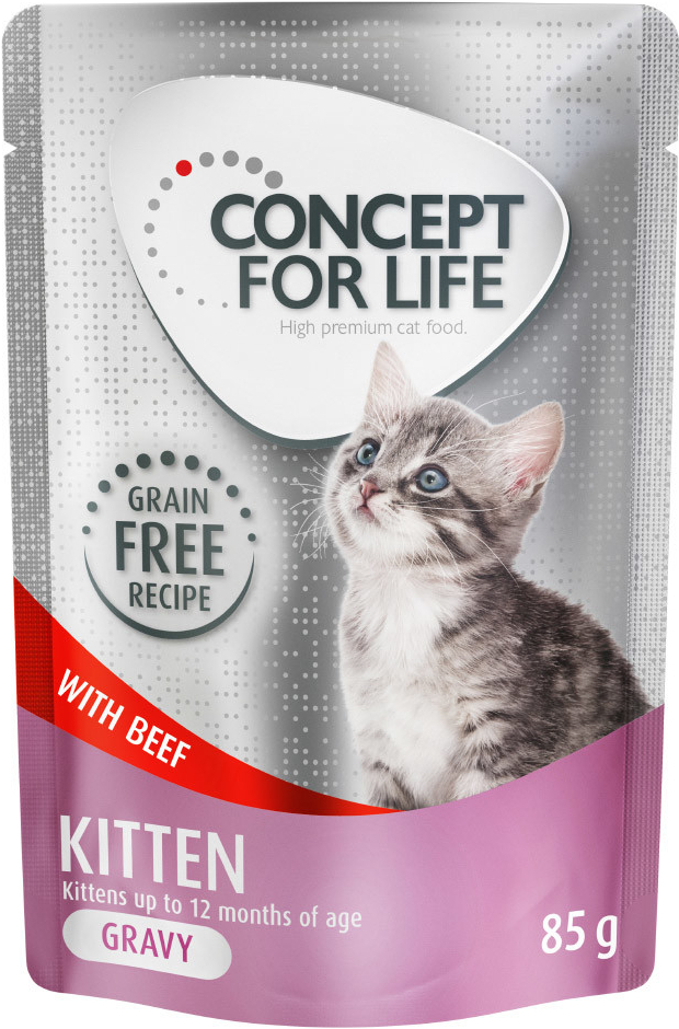 Concept for Life bez obilovin Kitten hovězí v omáčce 48 x 85 g