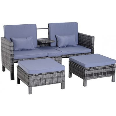 Goleto Zahradní polyratanový set se stolkem a 2 stoličkami Bethan šedo-modrý – Sleviste.cz