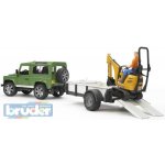 Bruder 2593 Land Defender s přívěsem a JCB mikrobagrem – Zboží Mobilmania