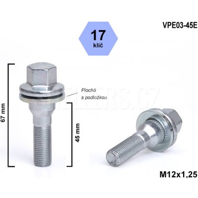 Kolový šroub M12x1,25x45, VPE03-45E, plochá podložka, CITROËN, FIAT, PEUGEOT, klíč 17, výška 67 mm – Hledejceny.cz