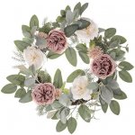Autronic Věnec umělý 60 cm ojíněná zeleň s růžemi VED002 Zelená, Textil – Zboží Dáma
