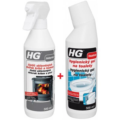 HG Hygienický gel na toalety 500 ml + HG čistič skleněných dvířek krbů a kamen 500 ml