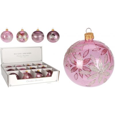 Koopman International b.v. Vánoční skleněná koule 8 cm ručně foukaná růžová ve 4 designech – Zboží Dáma