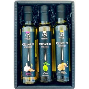 Gourmet Partners Triáda olivových olejů s příchutí česnek natural bílý lanýž 3 x 0,25 l