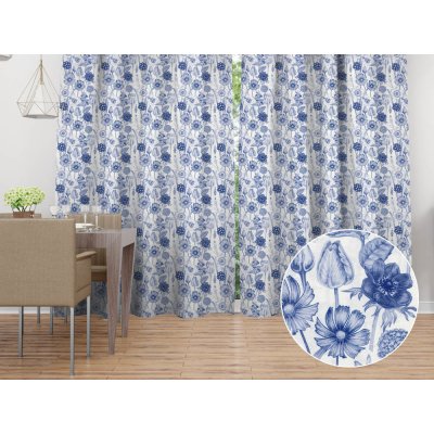 Biante Dekorační závěs PML-090 Modré jarní květiny na bílém 145x200 cm – Hledejceny.cz