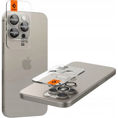 Spigen Glass tR EZ Fit Optik Pro 2 Pack, nature titanium - iPhone 15 Pro/15 Pro Max AGL07163 – Zboží Živě