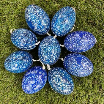 Ručně malované velikonoční kachní vejce na zavěšení, 1ks - Modrá