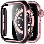 AW Lesklé prémiové ochranné pouzdro s tvrzeným sklem pro Apple Watch Velikost sklíčka: 38mm, Barva: Černé tělo / růžový obrys IR-AWCASE005 – Sleviste.cz