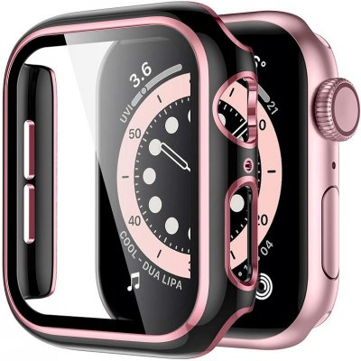 AW Lesklé prémiové ochranné pouzdro s tvrzeným sklem pro Apple Watch Velikost sklíčka: 42mm, Barva: Černé tělo / růžový obrys IR-AWCASE040