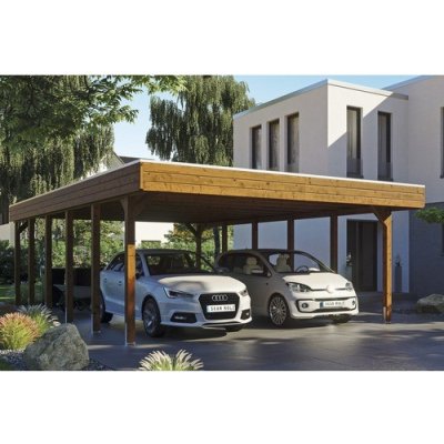 SKAN HOLZ Přístřešek na auto Friesland dvojitý 557 x 860 cm ořech – HobbyKompas.cz