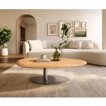 Delife Edge oválný 140x75 cm dub přírodní kulatá hrana Sarity nerezová ocel broušená – Sleviste.cz