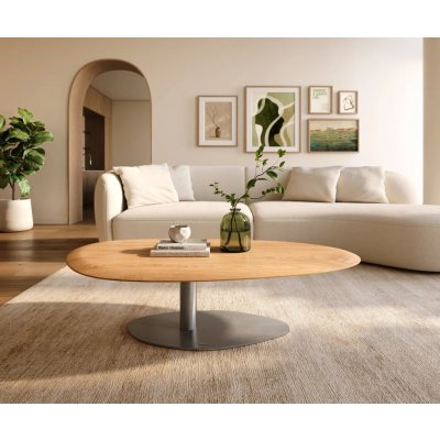 Delife Edge oválný 140x75 cm dub přírodní kulatá hrana Sarity nerezová ocel broušená – Sleviste.cz