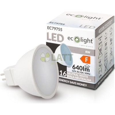 Ecolight LED žárovka MR16 12V 8W neutrální bílá