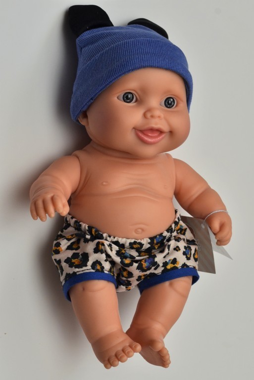 Paola Reina Realistická chlapeček Guillo v modré čepici s oušky Los Peques 21 cm