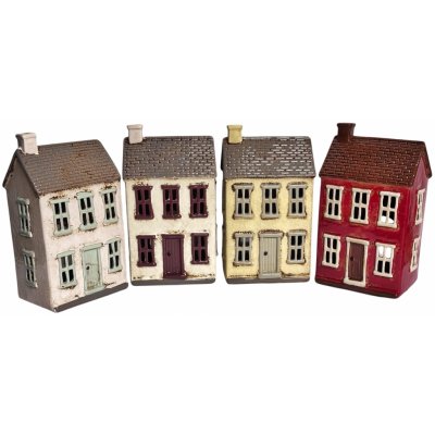 EGO Decor Keramický svícen DOMEČEK na náměstí, Vintage, 13x22x9,5cm Barva: č.2 smetanová - vínové okenice – Zboží Dáma