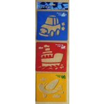 Kreslící šablony 3 ks Ufo Bagr Lokomotiva – Zboží Dáma