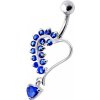 Piercing Šperky4U stříbrný piercing do pupíku srdíčko tmavě modré zirkony BP01312-B