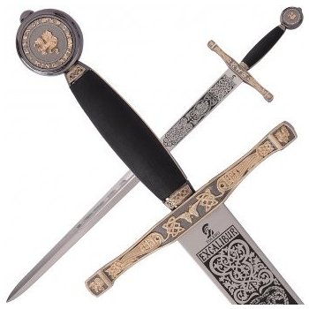 Art Gladius Excalibur meč se zlatou a stříbrnou úpravou jílce