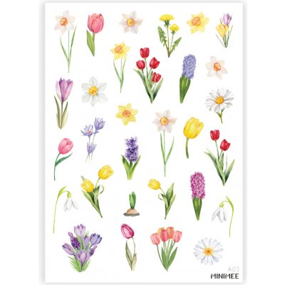 MINIMEE Papírové samolepky v aršíku A5 Jarní kvítí – Sleviste.cz