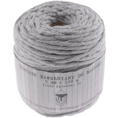 Bavlněný motouz Macramé 5mm/100m šedý, cívka