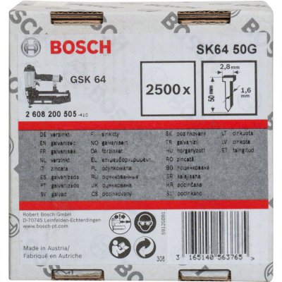 BOSCH SK64 50G 50mm hřeby pro GSK64 | 2500 ks – Hledejceny.cz