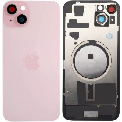 Kryt Apple iPhone 15 Plus Sklo Zadního Housingu + Sklíčko Kamery + Kovová Destička + Magsafe Magnet růžový – Zboží Mobilmania