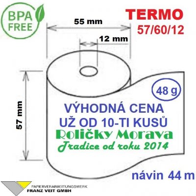 Termo kotouček 57/60/12 BPA 44m (57mm x 44m) Množství: 10 ks kotoučků ve fólii – Zboží Živě