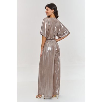 Makadamia dámský společenský overal M884 metalický materiál Cappucino – Sleviste.cz