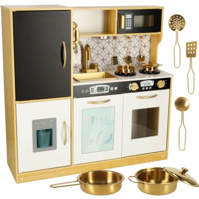 KIK Dětská dřevěná kuchyňka s lednicí zlatá – Zboží Dáma