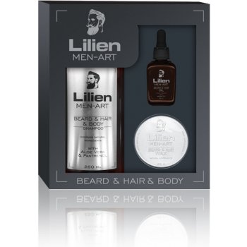Lilien Men-Art Beard & Hair & Body White univerzální šampon 250 ml + vyživující olej 50 ml + stylingový vosk na vlasy a vousy 45 g dárková sada