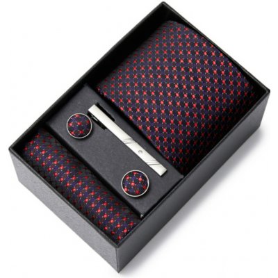 Dárková sada kravata kapesníček spona a manžetové knoflíčky A80 fialovo-červená – Zboží Mobilmania