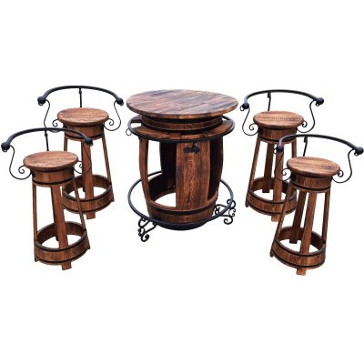 Stůl ze sudu s kováním + 4 židle Hoker s kovovou opěrkou – Sleviste.cz