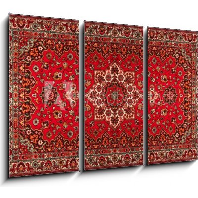 Obraz 3D třídílný - 105 x 70 cm - Old Persian carpet with pattern. top view Starý perský koberec se vzorem. pohled shora – Zboží Mobilmania