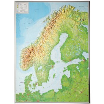 Georelief Skandinávie - plastická mapa 80 x 60 cm Varianta: bez rámu, Provedení: plastická mapa
