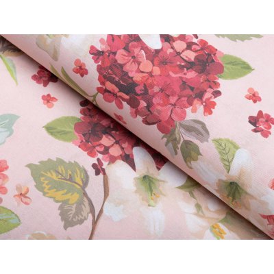 Dekorační látka Leona LN-118 Hortenzie a lilie na růžovém - šířka 140 cm – Sleviste.cz