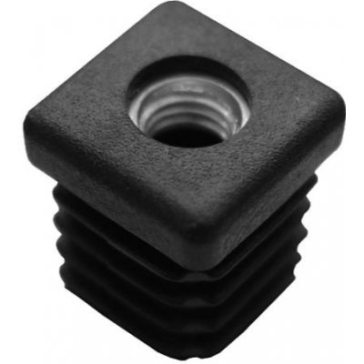 KP Žebrovaná čtvercová plastová zátka - plochá 20x20 mm černá erodovaná, kovový závit M8, na hranoly, jekly, sloupky a trubky