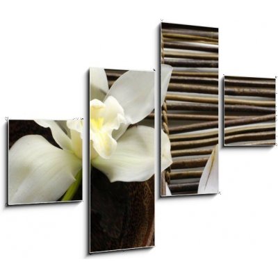 Obraz 4D čtyřdílný - 120 x 90 cm - bowl of orchid, petal on bamboo mat miska orchideje, okvětní lístek na bambusové rohoži – Zboží Mobilmania