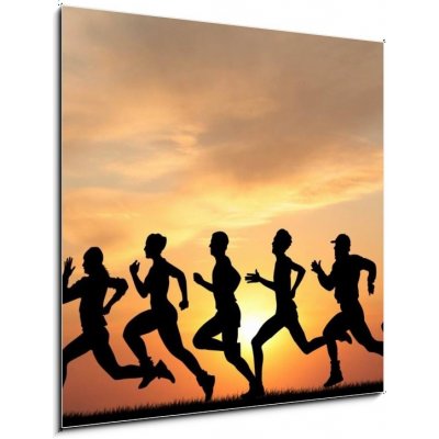 Obraz 1D - 50 x 50 cm - Marathon, black silhouettes of runners on the sunset Maraton, černé siluety běžců na západ slunce – Zboží Mobilmania