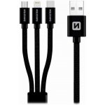 Swussteb 72501101 3in1 MFi, nabíjecí a synchronizační, USB 2.0 (M) na micro USB (M), USB-C (M) a Lightning (M), opletený, 1,2m, černý – Zboží Mobilmania